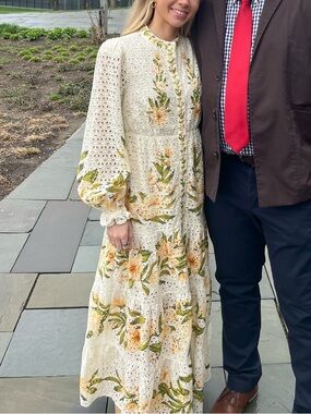 Anthropologie Farm Rio eyelet long sleeve maxi dress XXS